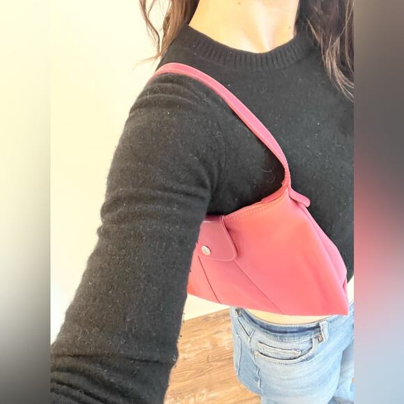 Longchamp padded pochette bag raspberry pink leather nylon shoulder y2k spring - Picture 2 of 12